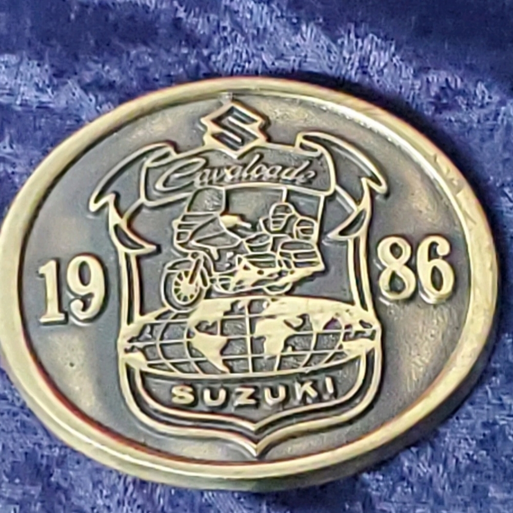 1986 Suzuki Cavalcade Solid Brass Belt Buckle Motorcycle Bike Biker Oval Classic